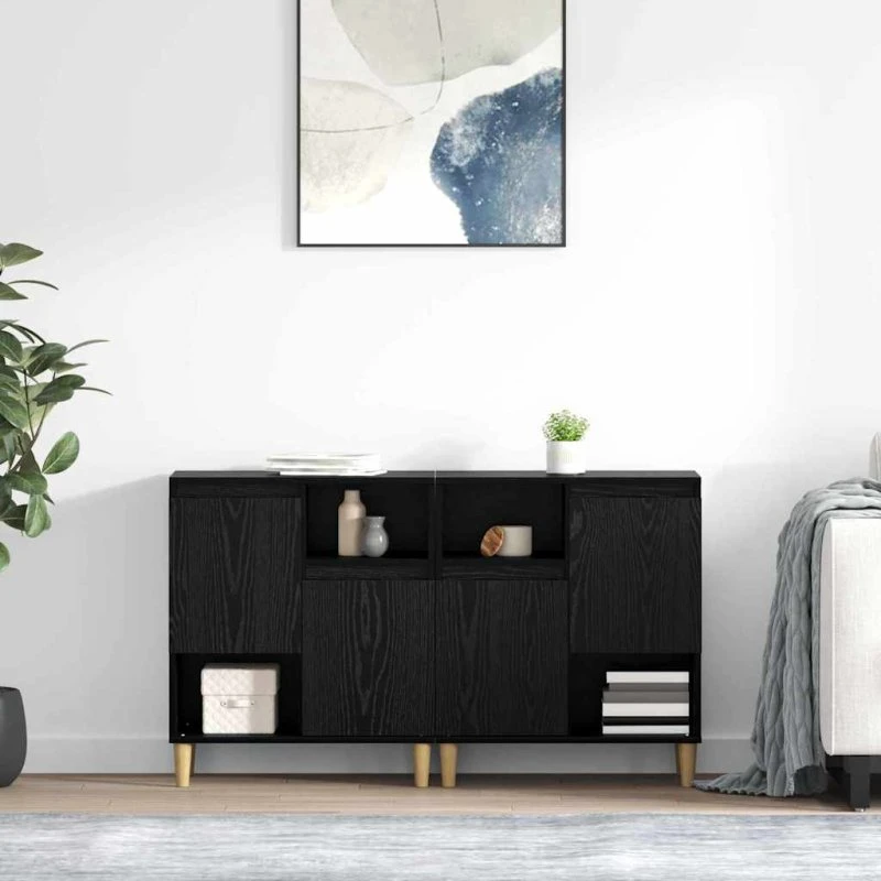vidaXL 2-pcs Sort Sideboard 60x35x70 cm Konstrueret Træ