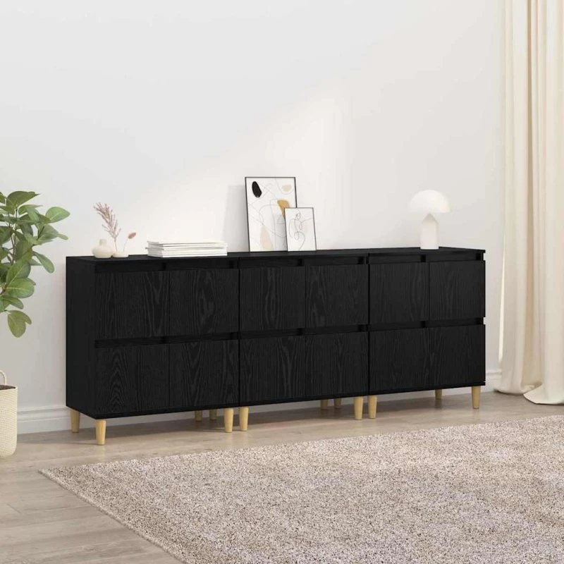 vidaXL 3-pces Sideboard Sort Eg Træ 60 x 35 x 70 cm