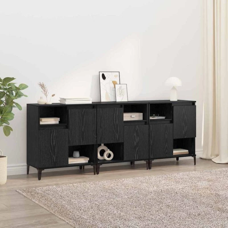 vidaXL Sideboard 3 stk, Sort, 60 x 35 x 70 cm, Konstrueret Træ