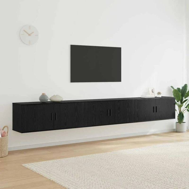 vidaXL Væghængt TV-skab 3-pces Sort 100 x 34,5 x 40 cm
