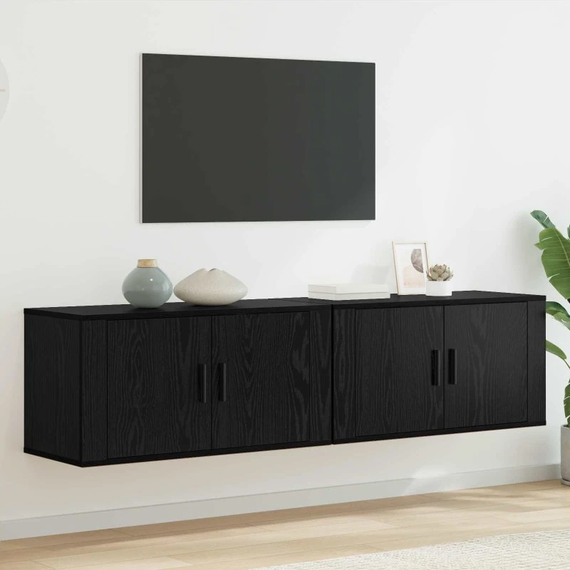 vidaXL Væghængt TV-skab 2 stk, Sort, 80 x 34,5 x 40 cm