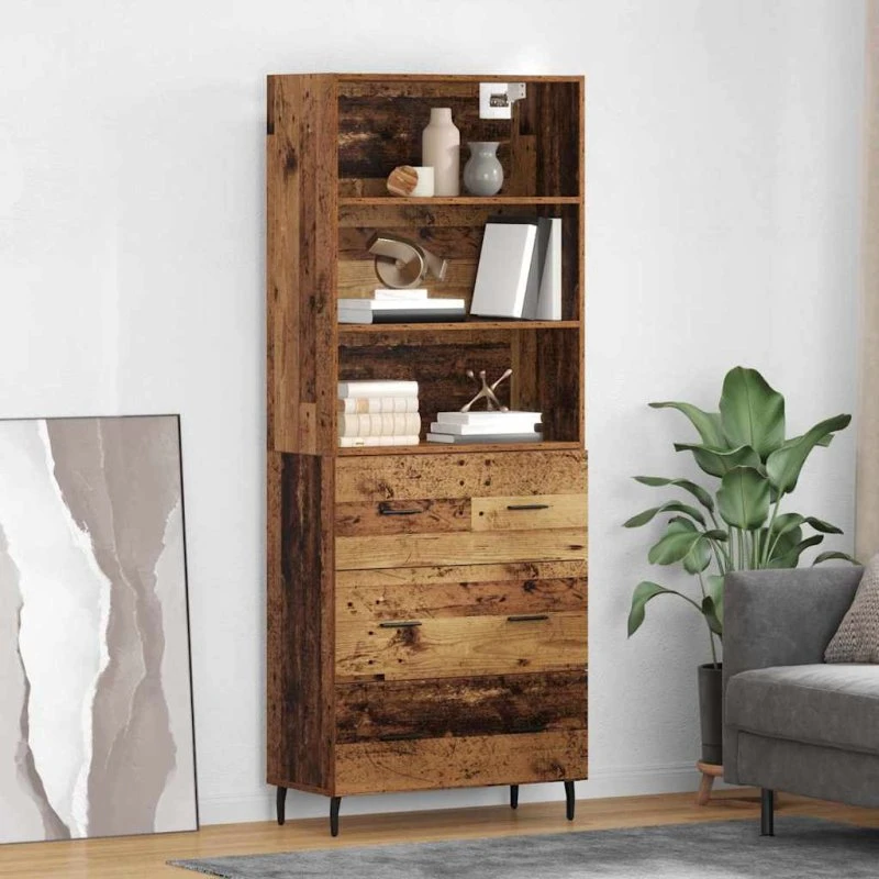 vidaXL Highboard med skuffe 2 stk, gammelt træ, 69,5x34x180 cm