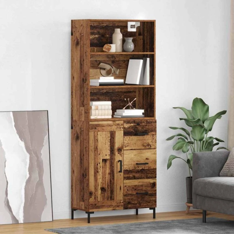 vidaXL Highboard Gammelt Træ 69,5 x 34 x 180 cm Konstrueret Træ