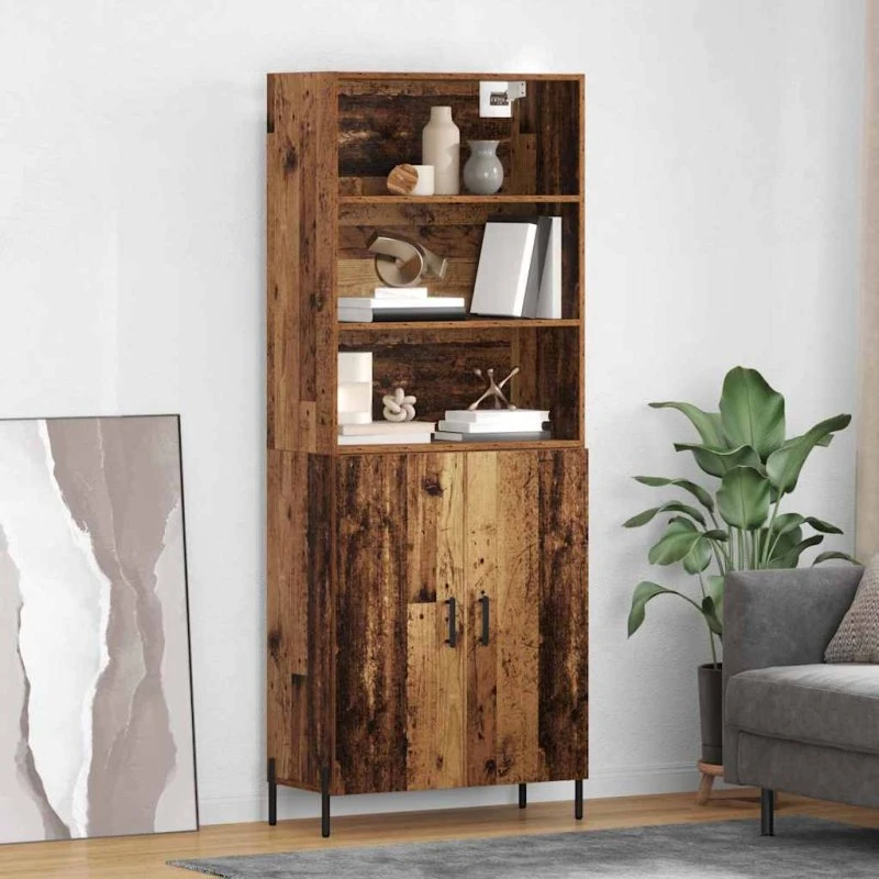 vidaXL Højskænk Gammelt Træ 69,5 x 32,5 x 180 cm Konstrueret Træ