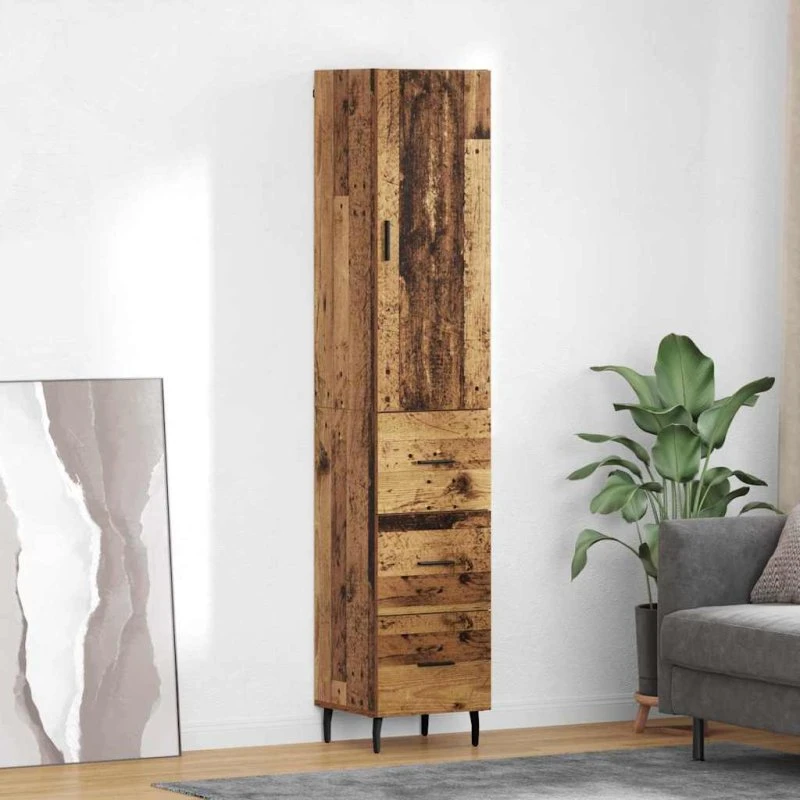 vidaXL Highboard Gammelt Træ 34,5 x 34 x 180 cm Konstrueret Træ