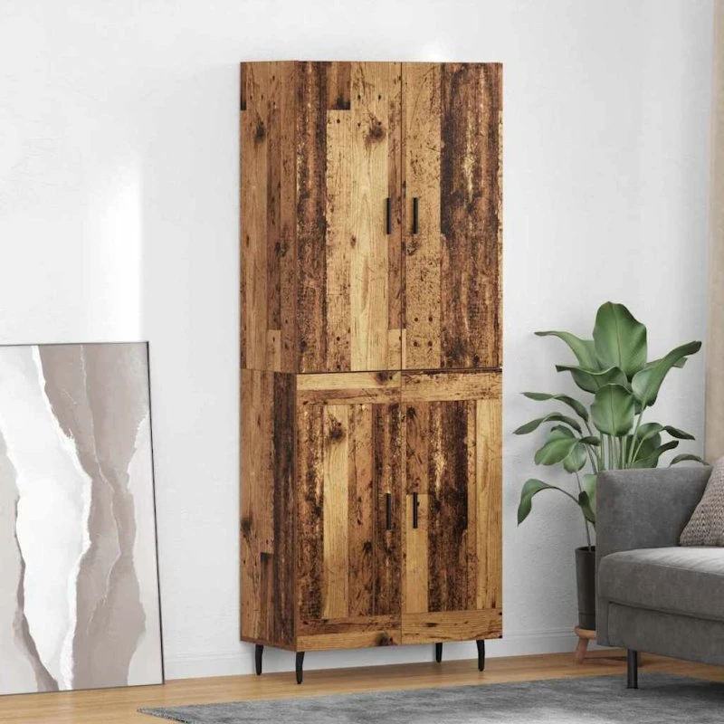 vidaXL Highboard Gammelt Træ 69,5 x 34 x 180 cm Ingeniørtræ og Glas