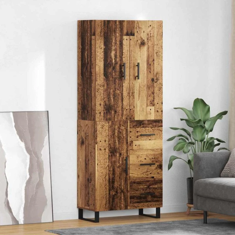vidaXL Highboard med skuffe 2 stk, gammelt træ, 69,5 x 34 x 180 cm