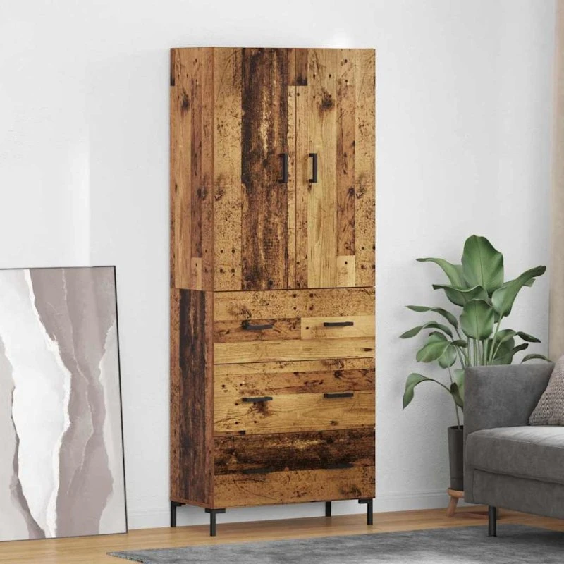 vidaXL Højskab Gammelt Træ 69,5x34x180 cm Konstrueret Træ