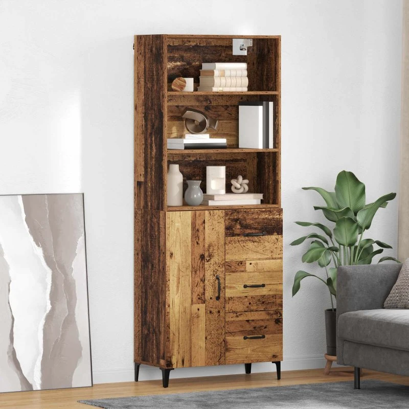 vidaXL Highboard Gammelt Træ 69,5 x 34 x 180 cm Konstrueret Træ
