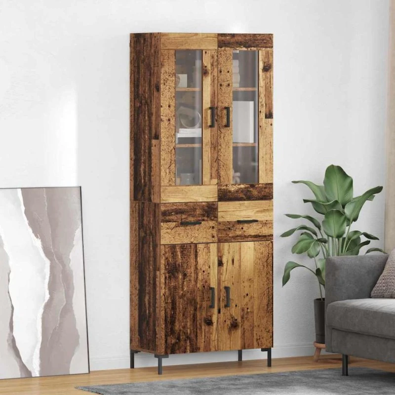 vidaXL Highboard med skuffe 2 stk, gammelt træ, 69,5 x 34 x 180 cm