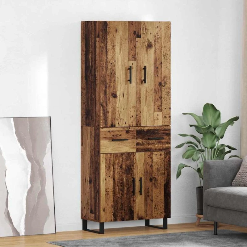 vidaXL Highboard med skuffe 2 stk, gammelt træ, 69,5 x 34 x 180 cm