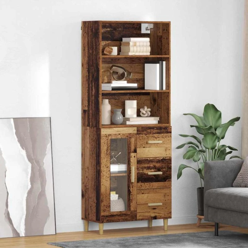 vidaXL Highboard Gammelt Træ 69,5 x 34 x 180 cm Konstrueret Træ