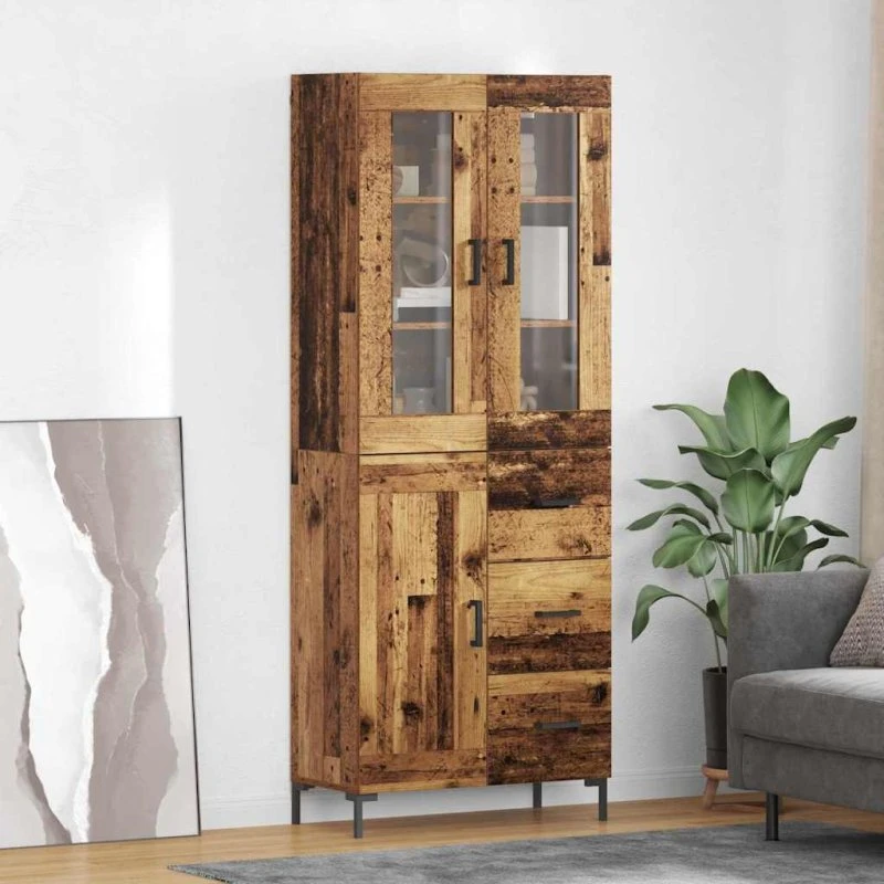 vidaXL Highboard med skuffe 2 stk, gammelt træ, 69,5 x 34 x 180 cm