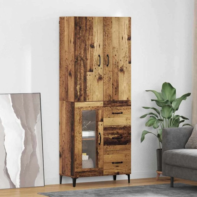vidaXL Highboard Gammelt Træ 69,5 x 34 x 180 cm Konstrueret Træ