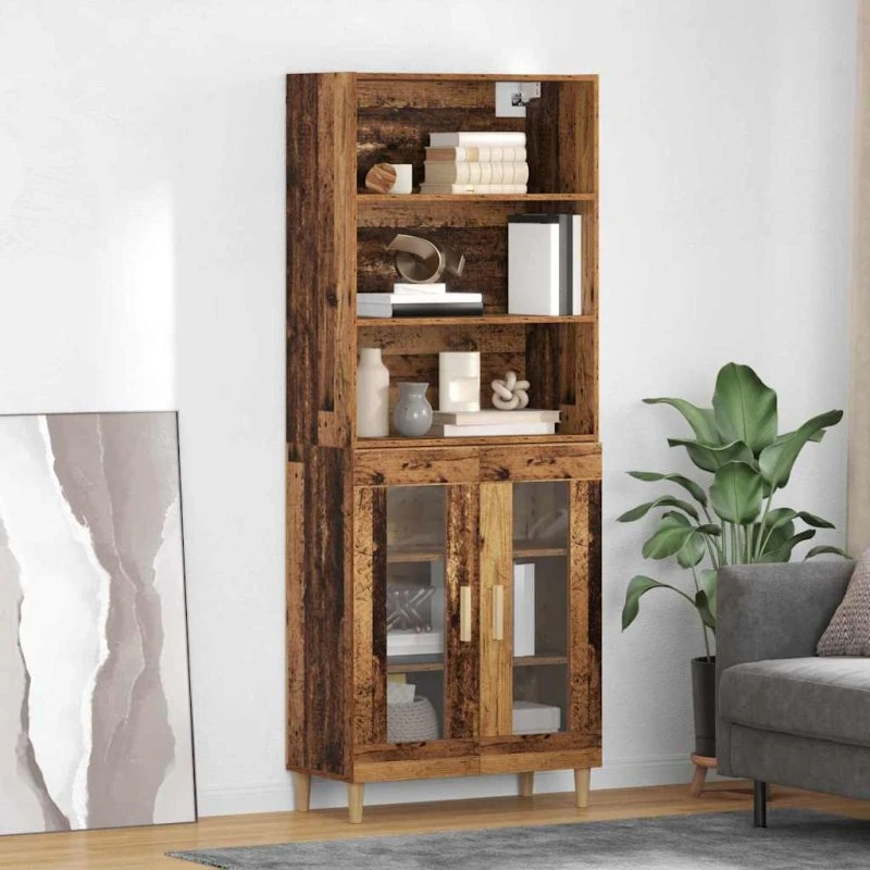 vidaXL Highboard Gammelt Træ 69,5 x 32,5 x 180 cm Konstrueret Træ