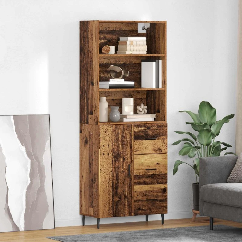 vidaXL Highboard med skuffe 2 stk, gammelt træ