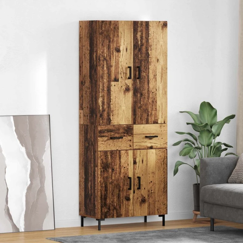vidaXL Højskab Gammelt Træ 69,5x34x180 cm Konstrueret Træ