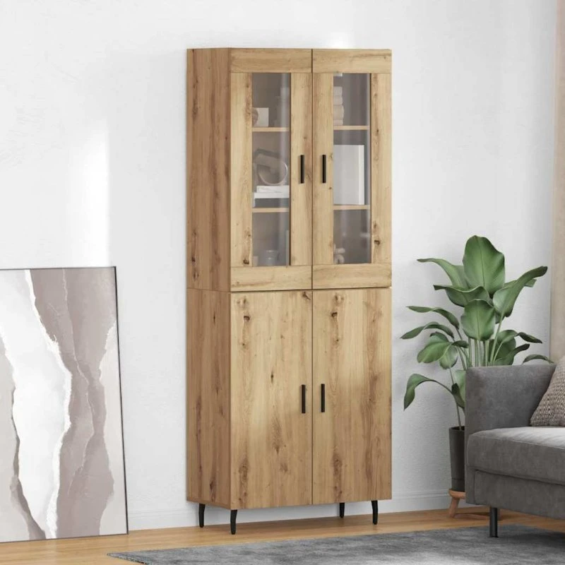 vidaXL Artisan Egetræ & Glas Højskænk 2 stk