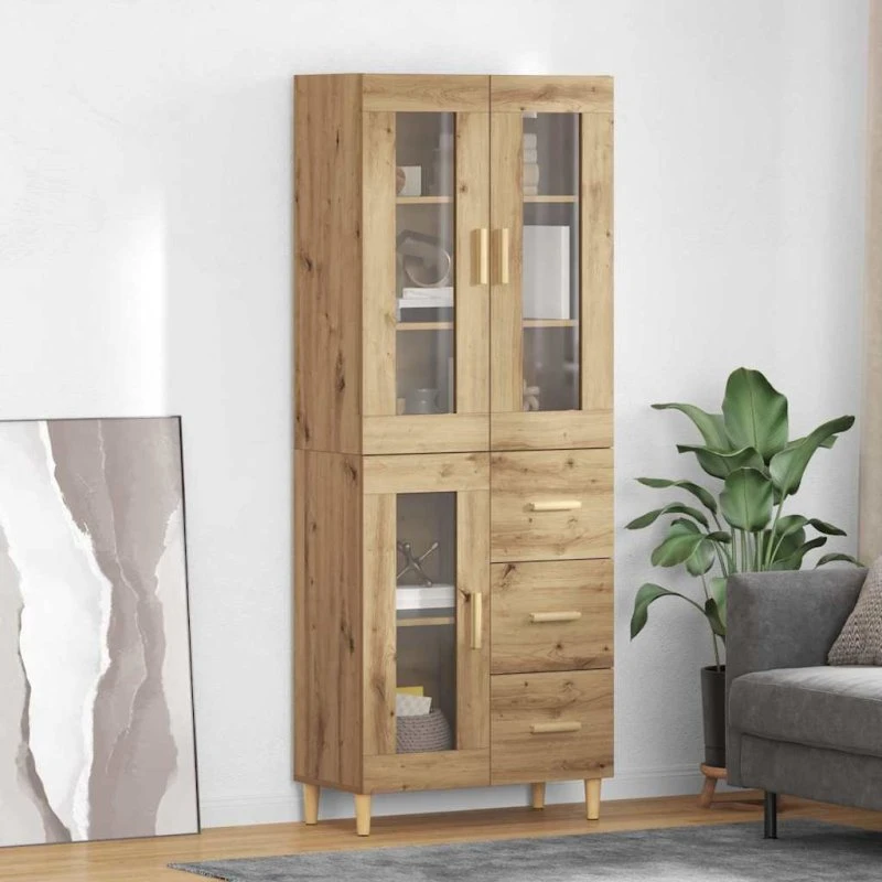 vidaXL Highboard Artisan Egetræ 69,5 x 34 x 180 cm
