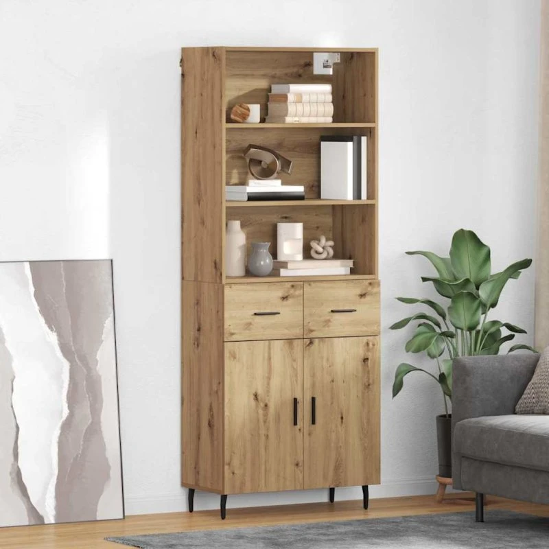 vidaXL Highboard Artisan Egetræ 69,5 x 34 x 180 cm Sort