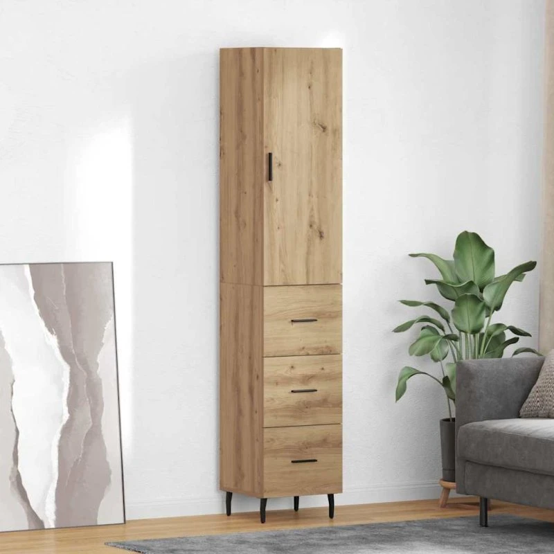 vidaXL Highboard Artisan Egetræ 34,5 x 34 x 180 cm