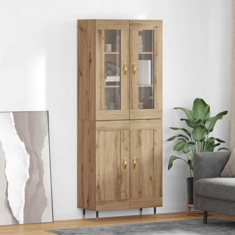 vidaXL Artisan Egetræ Højskab 2 stk, 69,5 x 34 x 180 cm