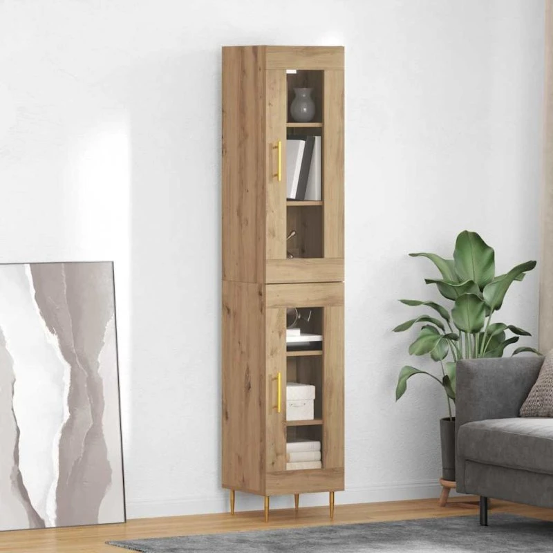 vidaXL Artisan Egetræ Højskænk 180 cm med Glas