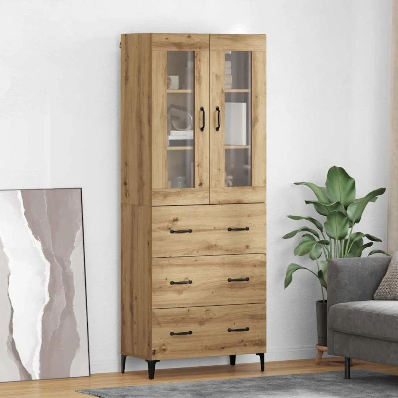 vidaXL Highboard Artisan Egetræ 69,5 x 34 x 180 cm