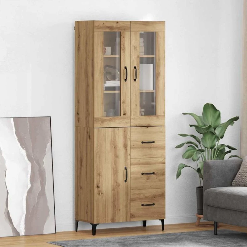 vidaXL Highboard Artisan Egetræ 69,5 x 34 x 180 cm Konstrueret Træ