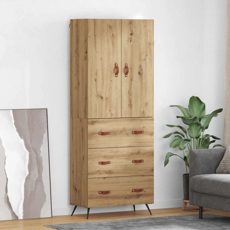 vidaXL Artisan Egetræ Højskab 69,5 x 34 x 180 cm