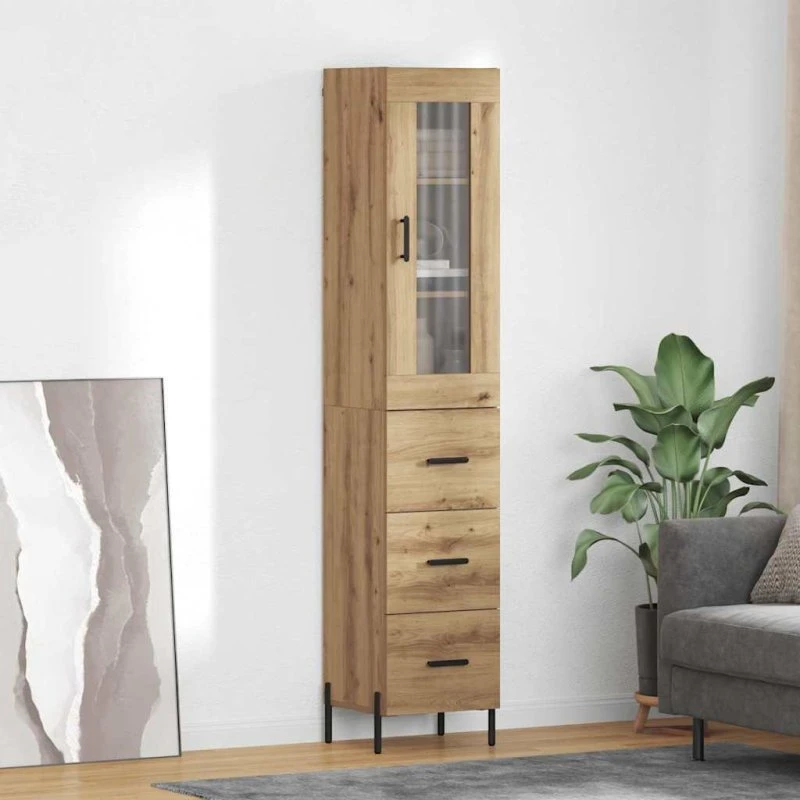 vidaXL Highboard Artisan Egetræ 34,5 x 34 x 180 cm
