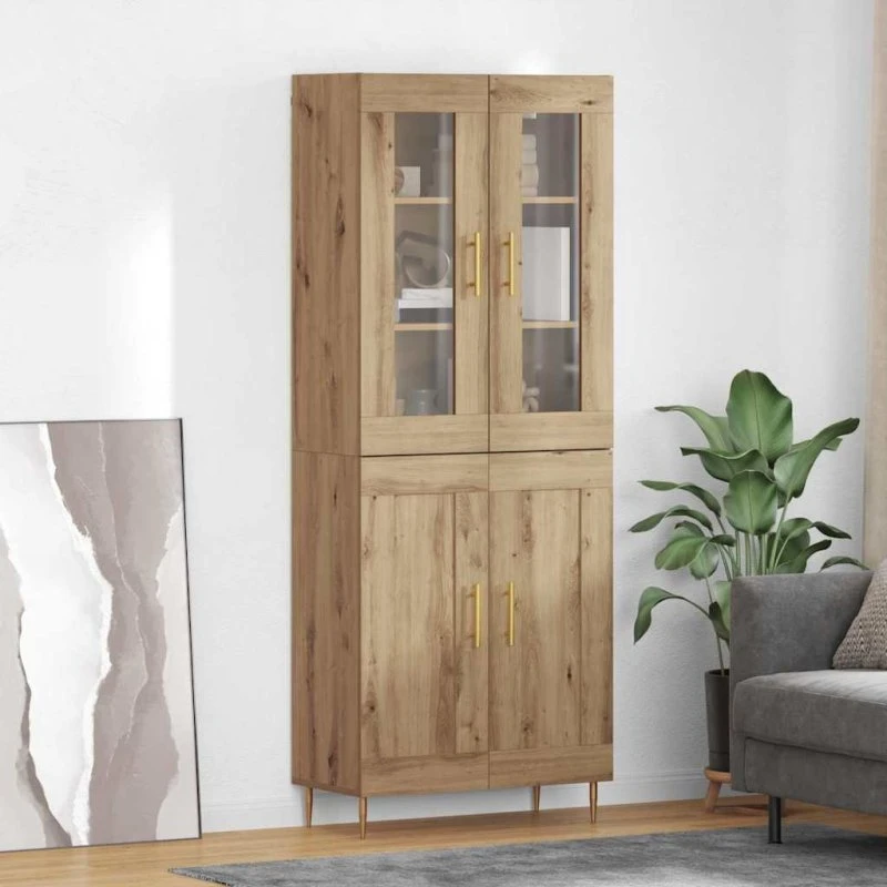 vidaXL Artisan Egetræ Vægmonteret Highboard 2 stk 69,5 x 34 x 180 cm