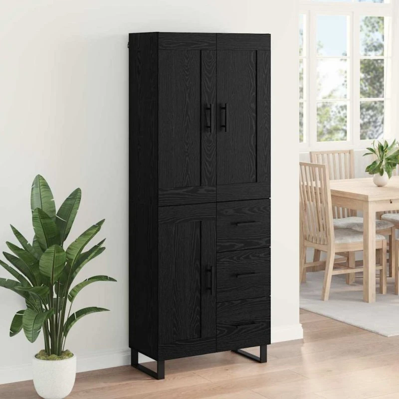 vidaXL Highboard med skuffe, Sort, 69,5 x 34 x 180 cm, Konstrueret træ