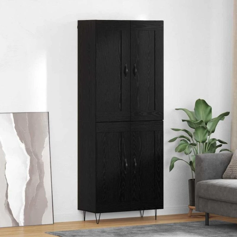 vidaXL Highboard Sort 69,5 x 34 x 180 cm Konstrueret Træ