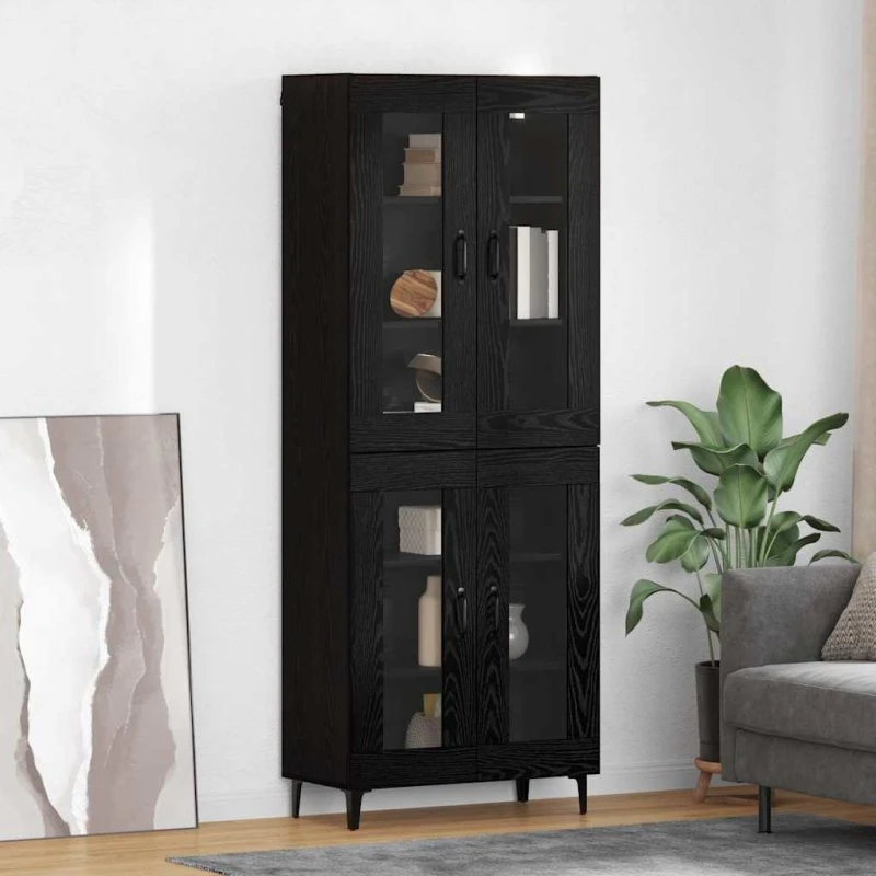 vidaXL Highboard Sort 69,5 x 34 x 180 cm Konstrueret Træ