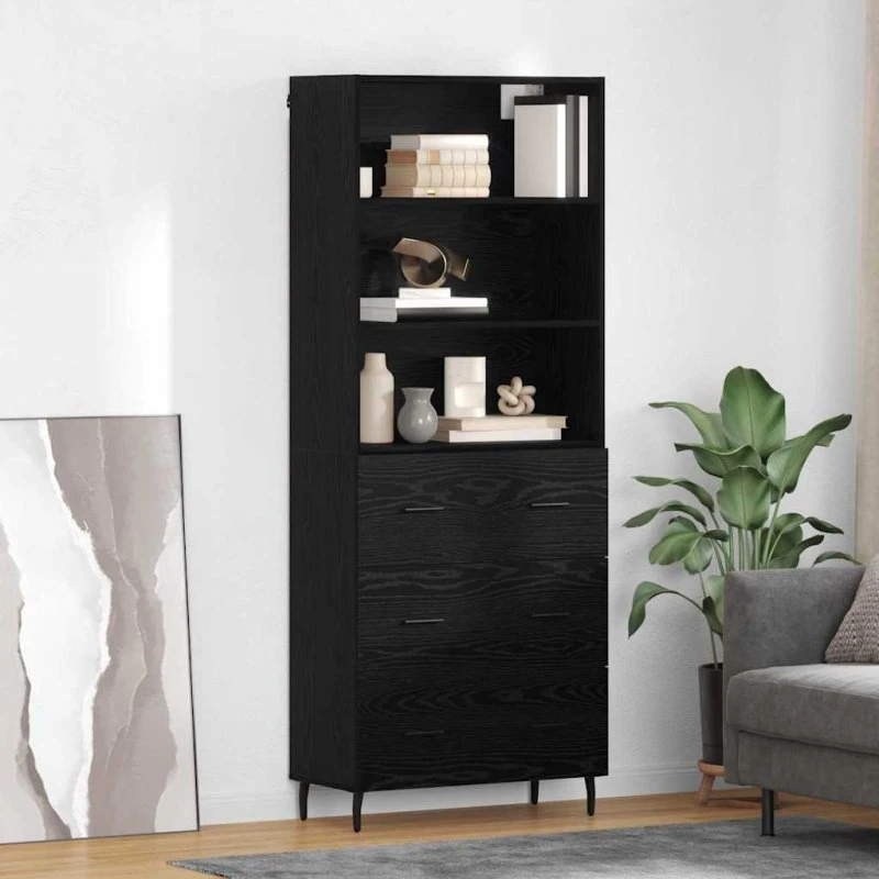 vidaXL Highboard Sort 69,5 x 34 x 180 cm med 3 skuffer