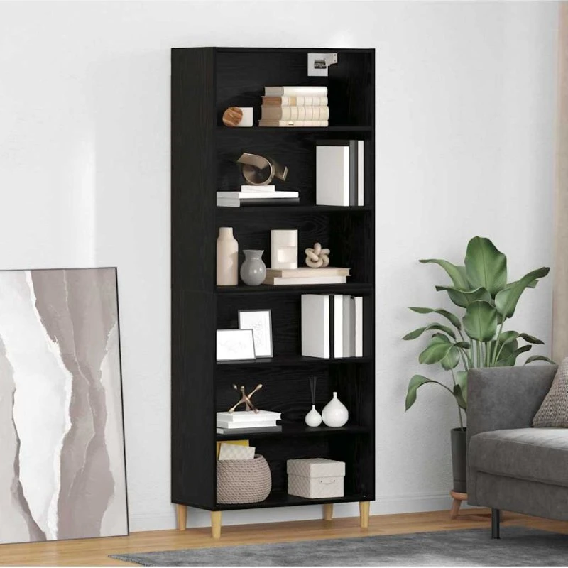 vidaXL Highboard Sort 69,5 x 32,5 x 180 cm Konstrueret Træ