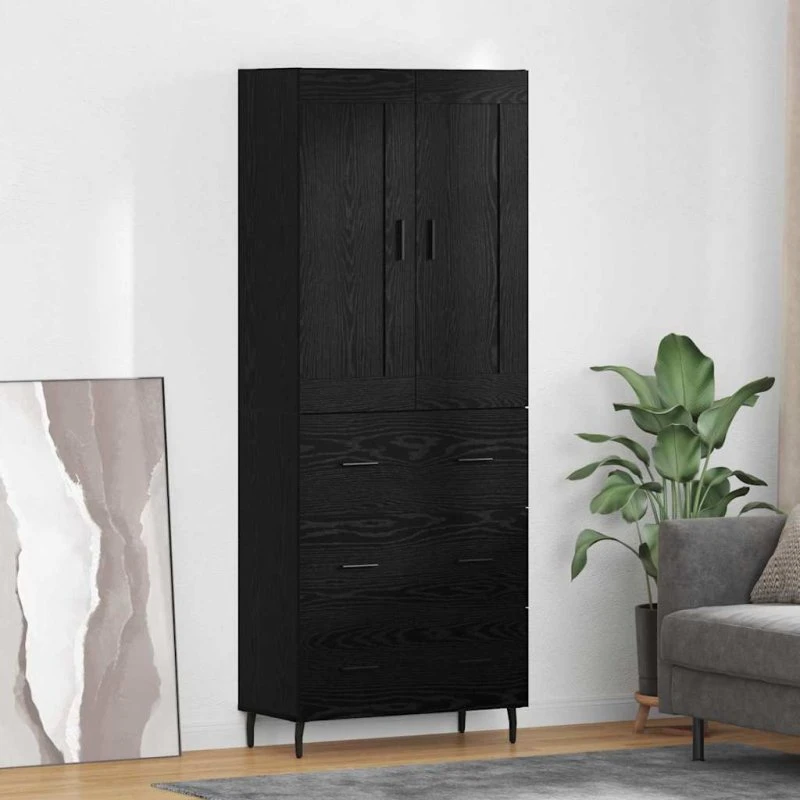 vidaXL Highboard med skuffe 2 stk, Sort eg, 69,5 x 34 x 180 cm