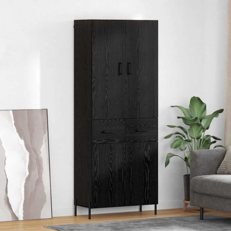 vidaXL Highboard med skuffe, Sort eg, 69,5 x 34 x 180 cm