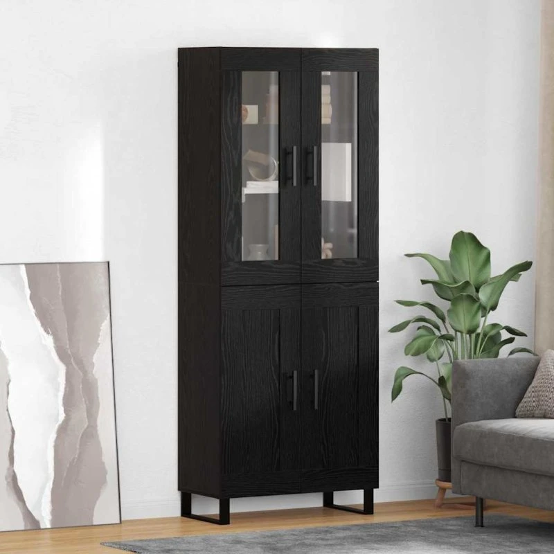vidaXL Highboard 2 stk Sort eg Ingeniørtræ og glas