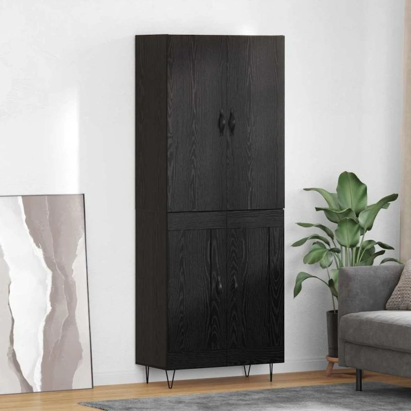 vidaXL Highboard 2 stk Sort eg Konstrueret træ og glas