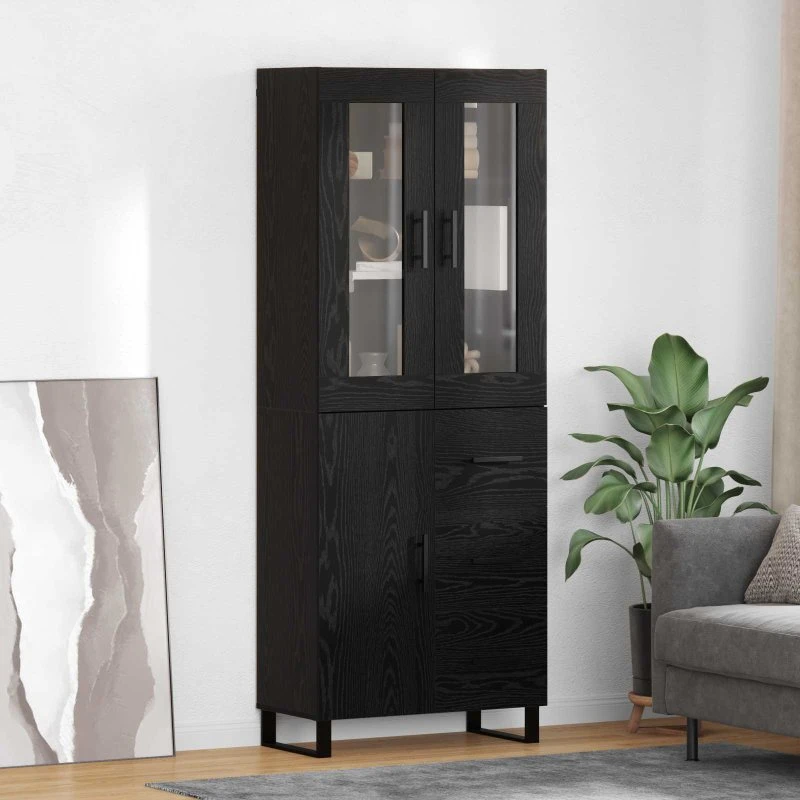 vidaXL Highboard med skuffe 2 stk, sort eg, glas