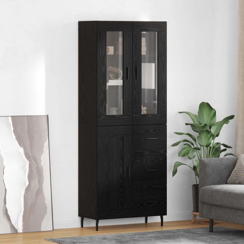 vidaXL Highboard med skuffe 2 pcs, Sort eg, 69,5 x 34 x 180 cm