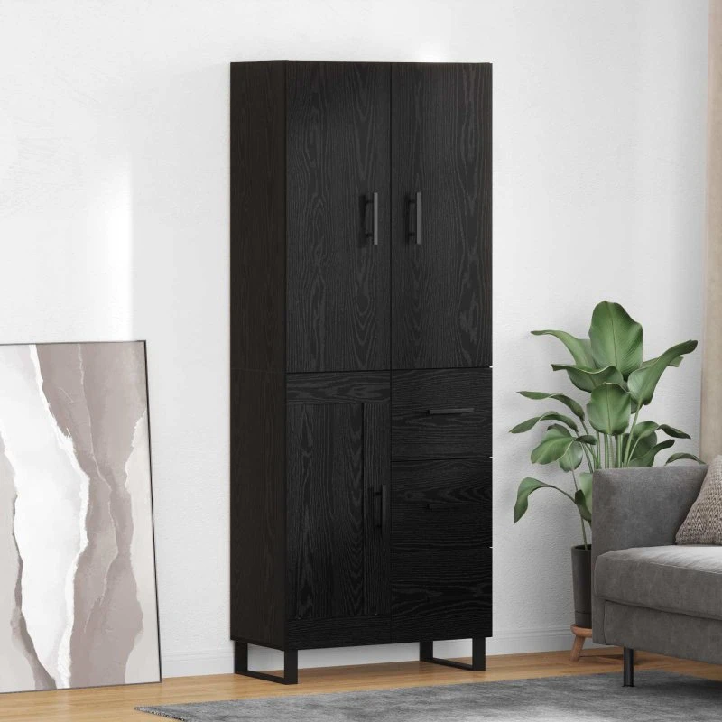 vidaXL Highboard 2 stk, Sort, 69,5 x 34 x 180 cm, Ingeniørtræ og glas