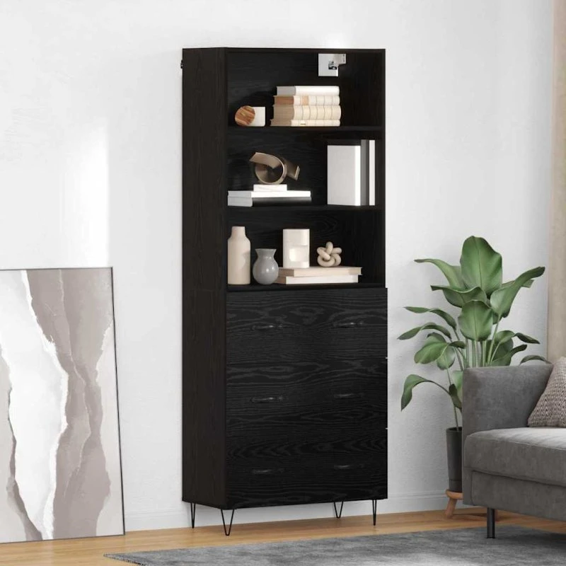 vidaXL Highboard med skuffe 2 stk, Sort eg konstrueret træ