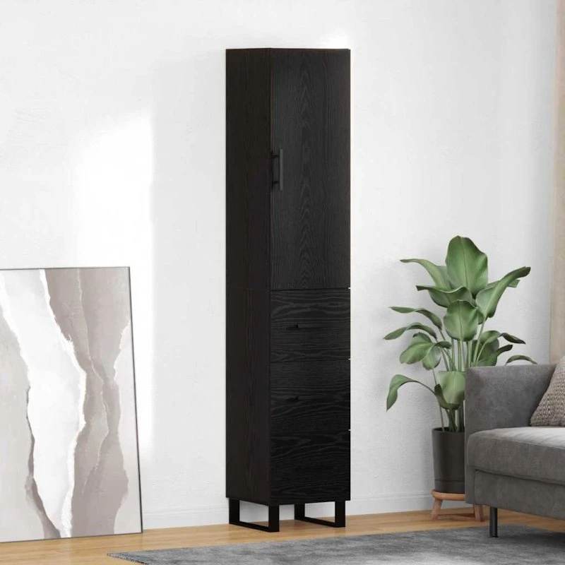 vidaXL Highboard med skuffe, Sort, 34,5 x 34 x 180 cm, Konstrueret træ