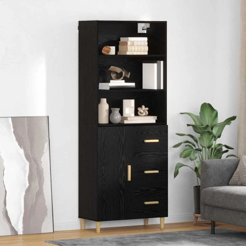 vidaXL Highboard Sort 69,5 x 32,5 x 180 cm Konstrueret Træ