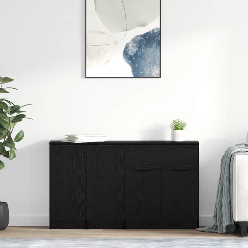 vidaXL Sideboard med skuffe 3 stk, Sort eg, 69,5 x 34 x 180 cm