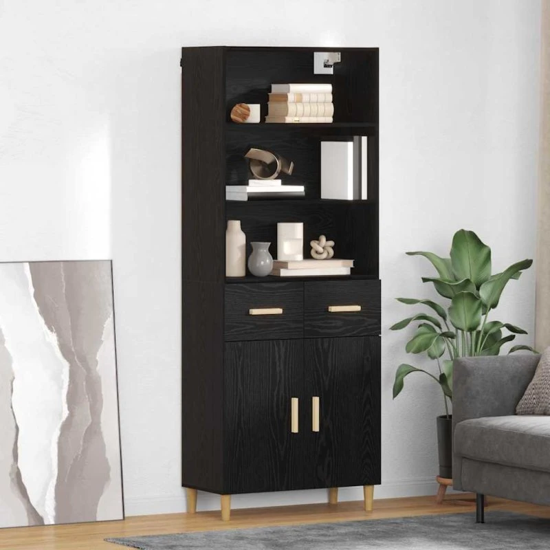 vidaXL Highboard Sort 69,5 x 32,5 x 180 cm Konstrueret Træ