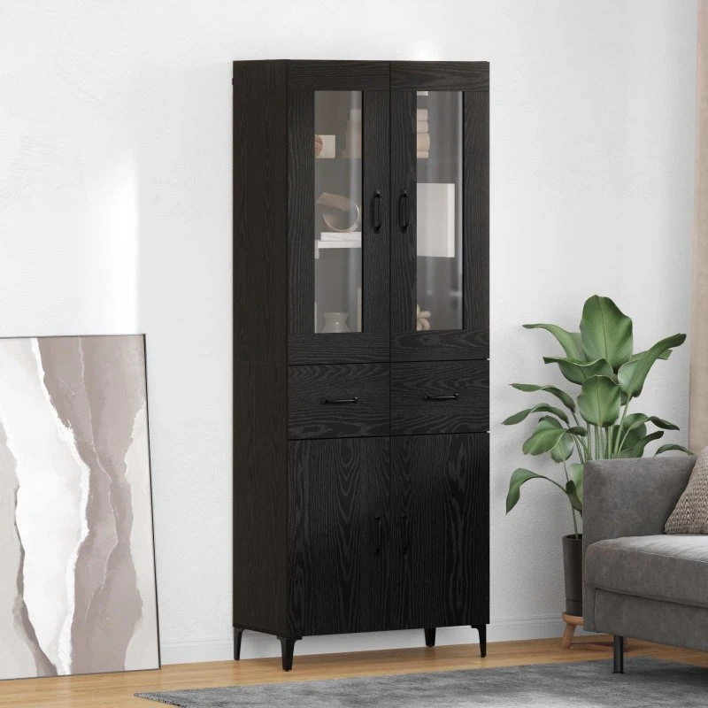 vidaXL Highboard med skuffe, Sort eg, 69,5 x 34 x 180 cm